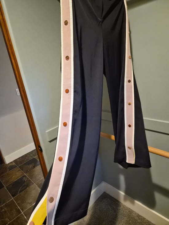 Ted Baker Dark Blue Wide-Leg Side-Trim Pants with Pink & Yellow Accents - Picture 3 of 10